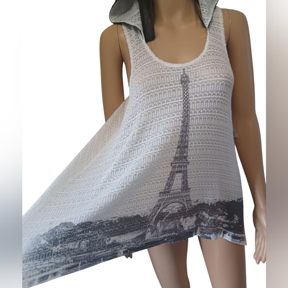 NWT Paris Sleeveless Hoodie White with Black Sparkly Hood! - Picture 3 of 13